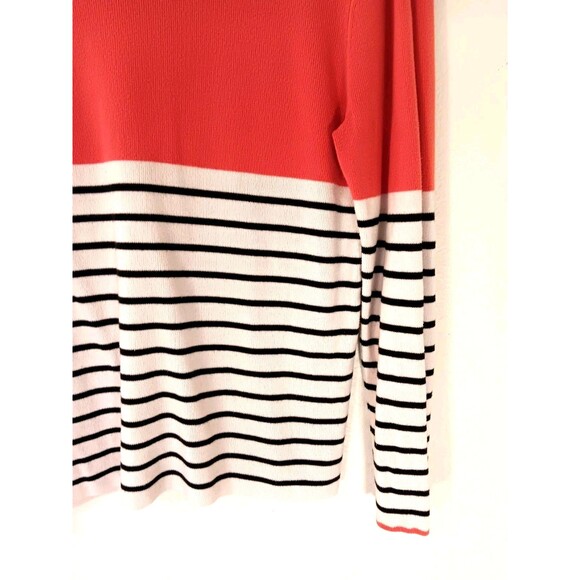 Liz Claiborne Career Striped Colorblock Sweater XL Coral White Navy Ribbed Crew - Picture 4 of 10